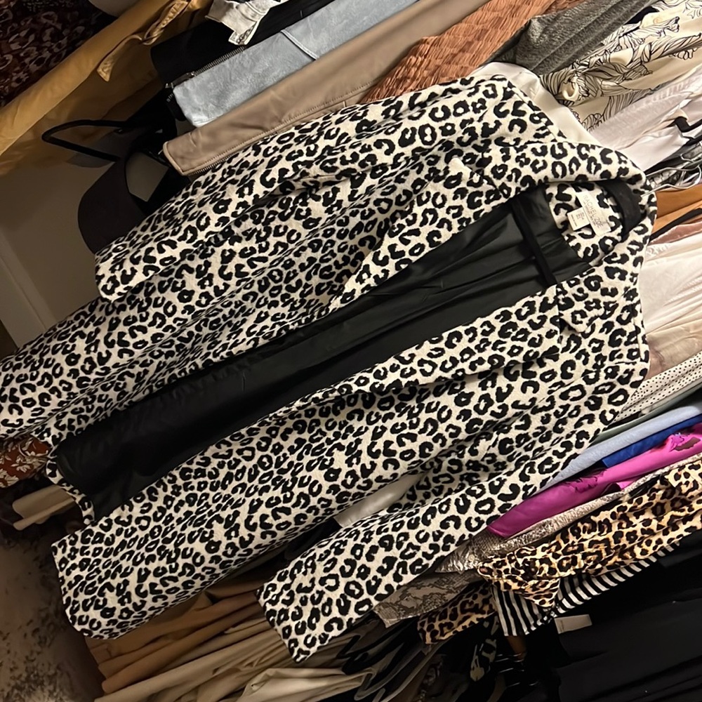 Rachel Zoe black and white leopard pea coat
